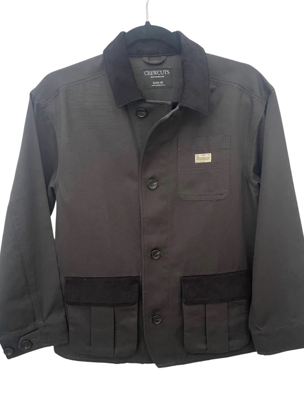 J.Crew Crewcuts Kids Black Utility Chore Jacket Corduroy Trim XL (12-13)
